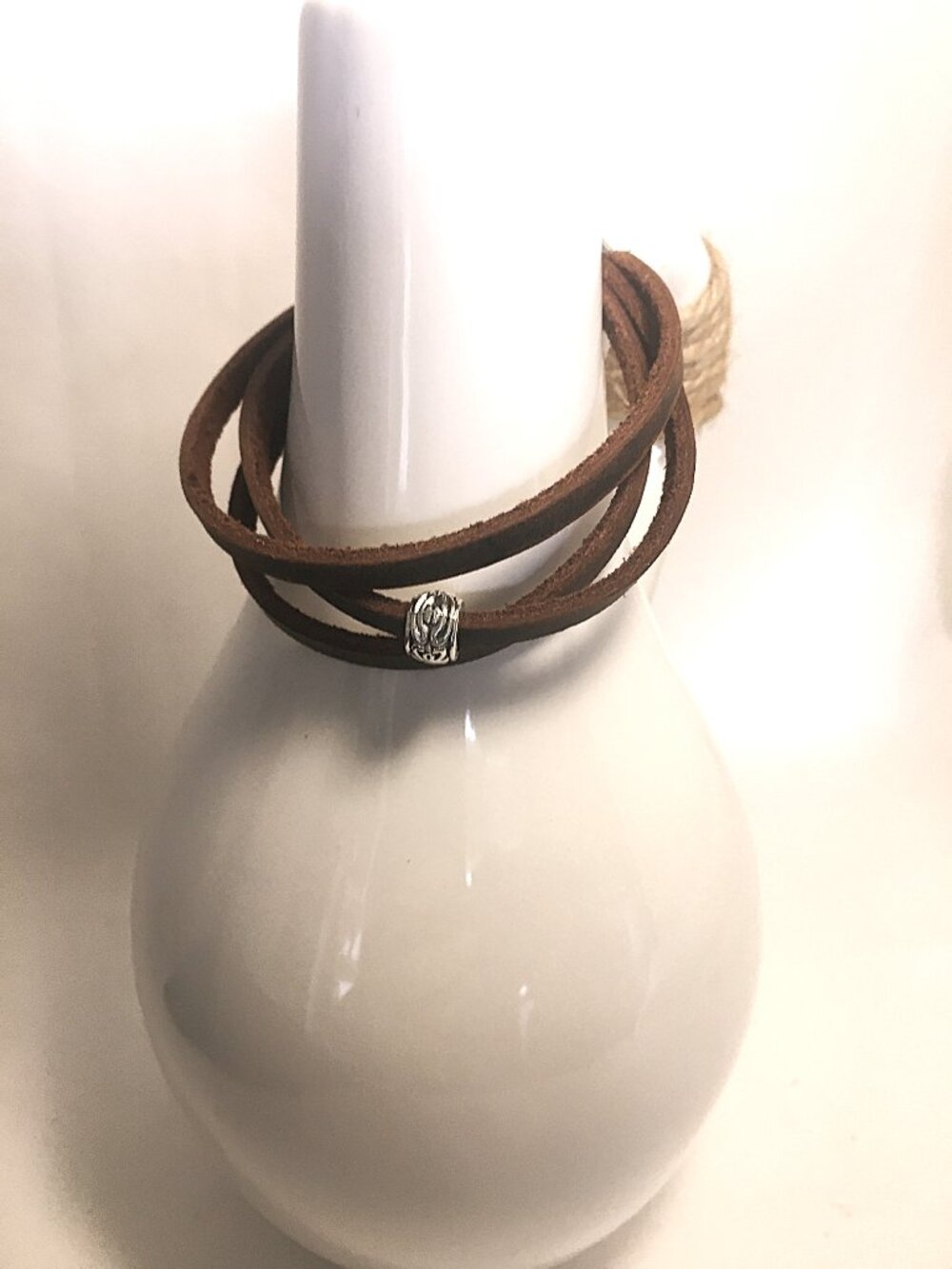 3‑Strand Genuine Leather Bracelet • Brown • Silver Accent Bead